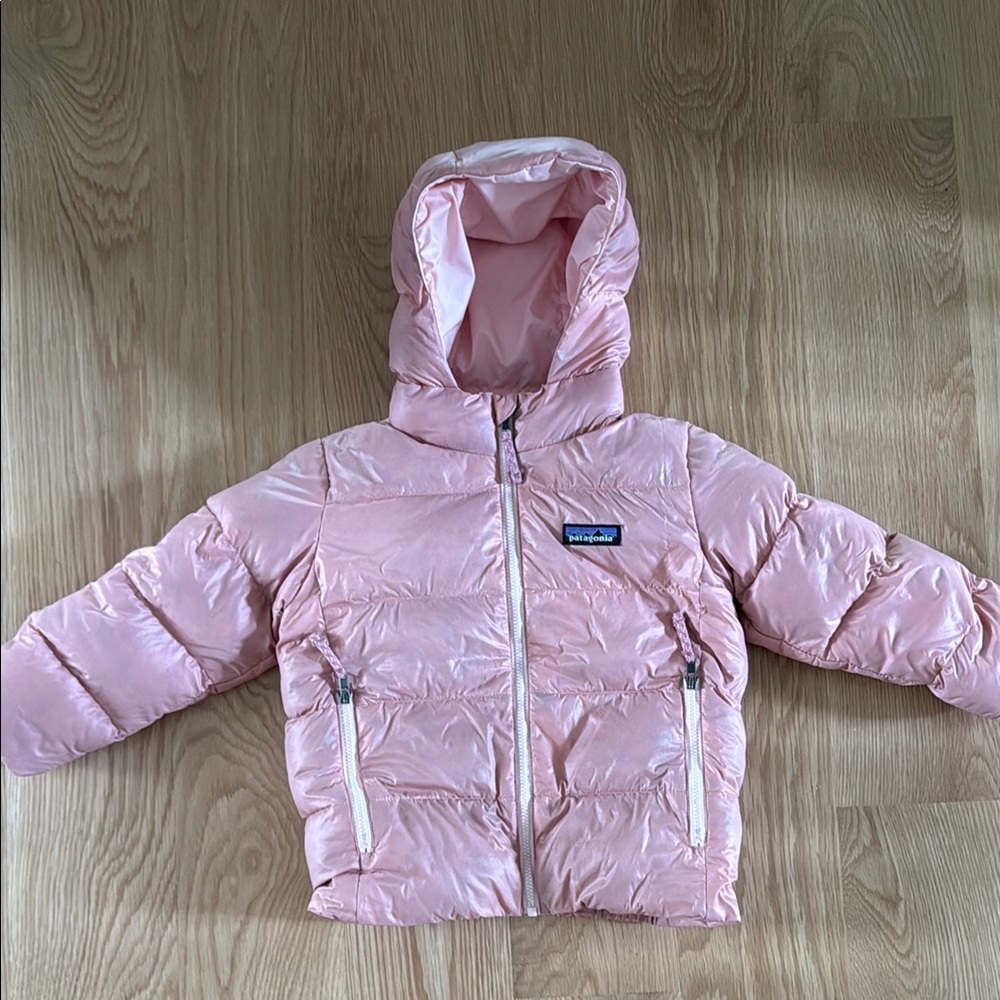 Patagonia Sunfade Pink Hi-Loft Down Hoodie Jacket, 3t